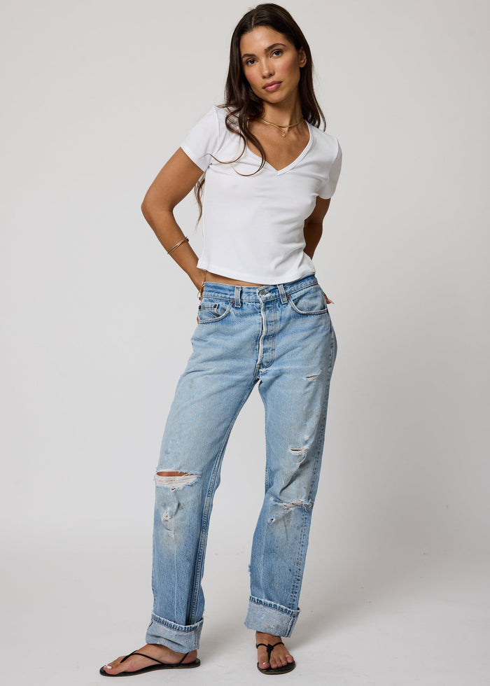 Stillwater RIB V NECK CROP TEE Black or White