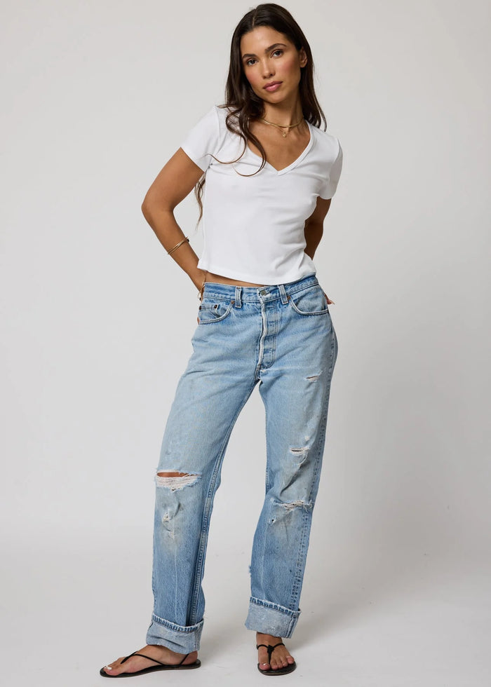 Stillwater RIB V NECK CROP TEE Black or White