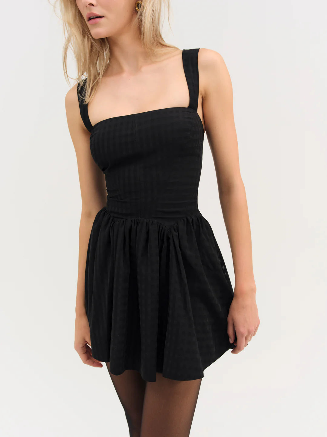 For Love & Lemons Ginny Gingham Mini Dress Black