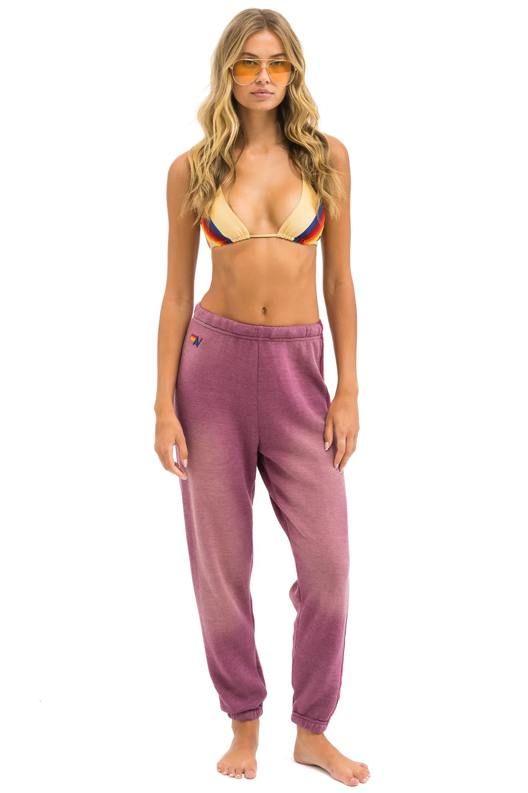 Aviator Nation 5 STRIPE SWEATPANTS - FADED BERRY