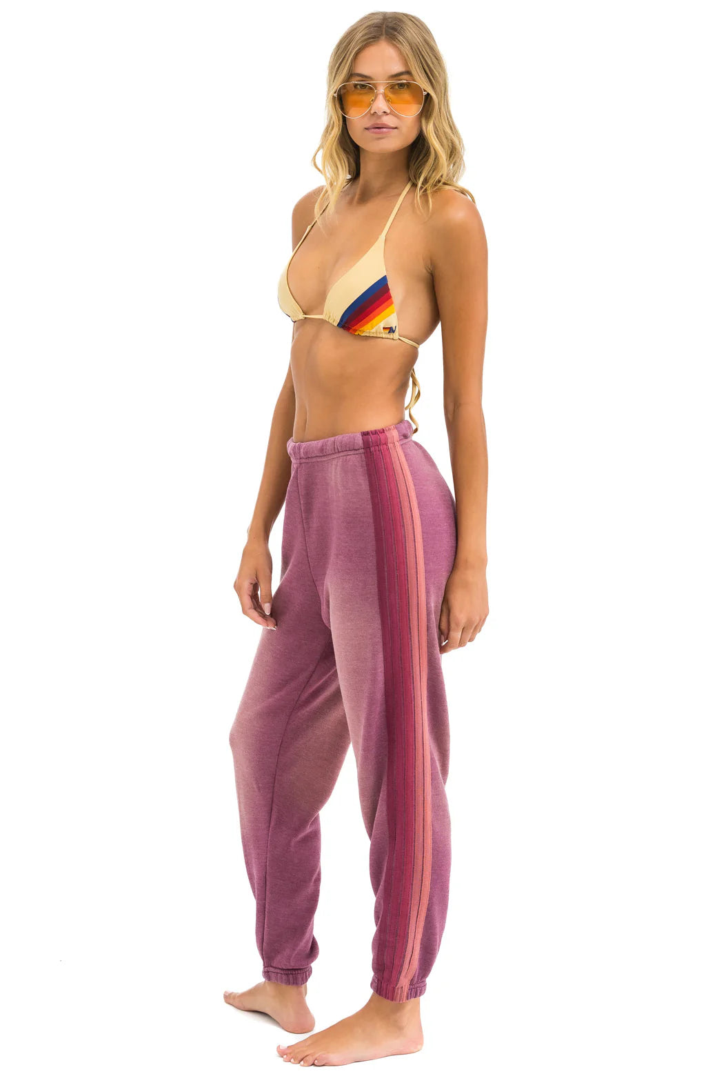 Aviator Nation 5 STRIPE SWEATPANTS - FADED BERRY