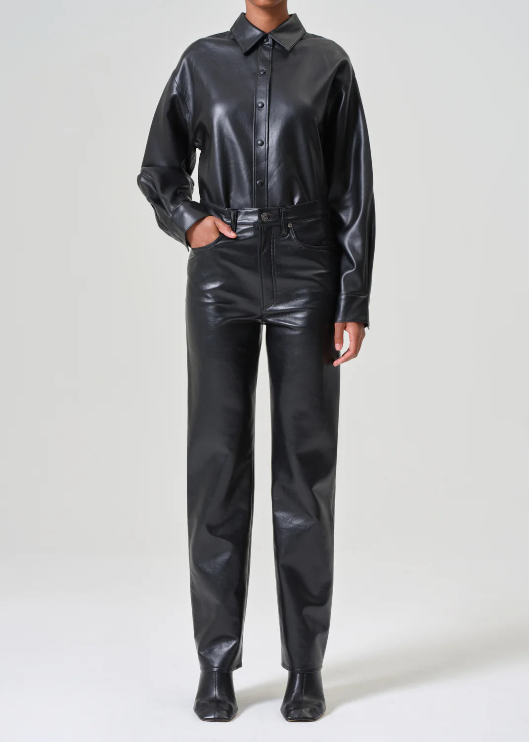 Agolde RECYCLED LEATHER 90'S PINCH WAIST LONG IN DETOX