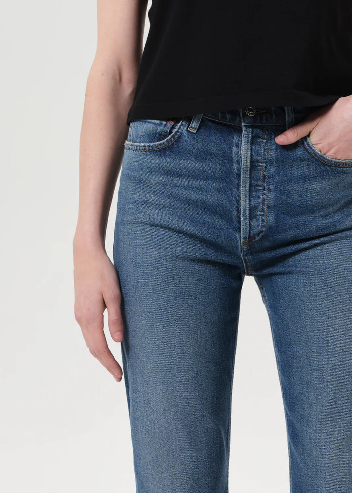 AGOLDE 90'S PINCH WAIST HIGH RISE STRAIGHT LONG (COMFORT STRETCH) IN OVERCAST