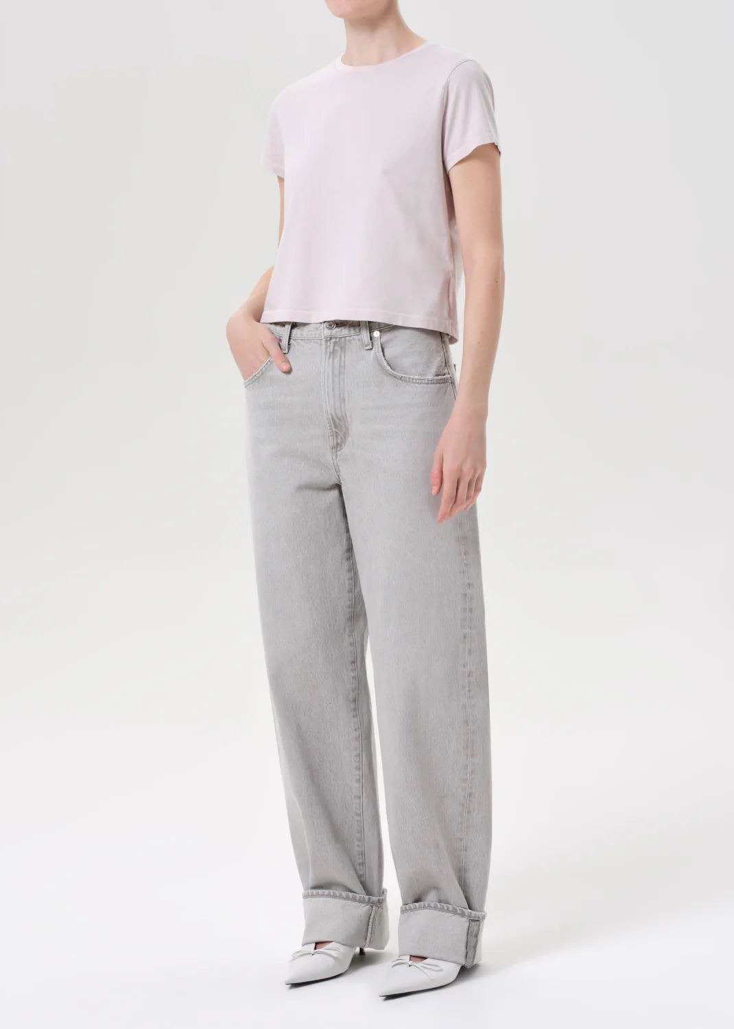 Agolde ADINE SHRUNKEN TEE IN ROSEWATER