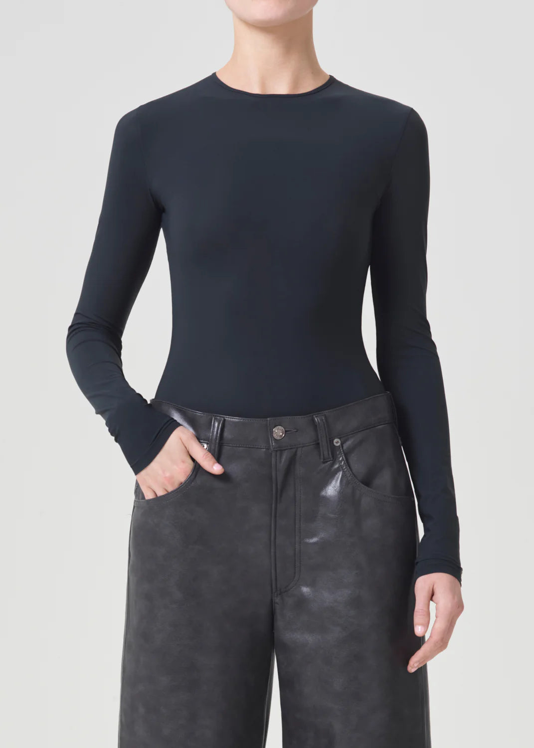 Agolde AURA LONG SLEEVE BODYSUIT IN GRANITE