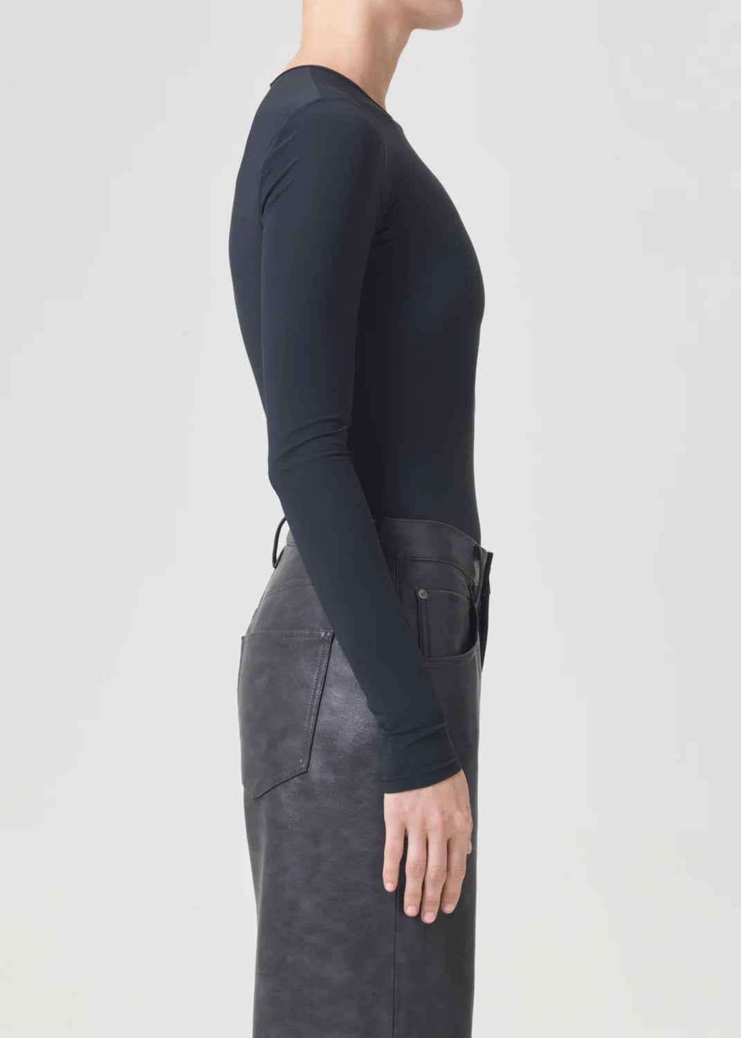 Agolde AURA LONG SLEEVE BODYSUIT IN GRANITE