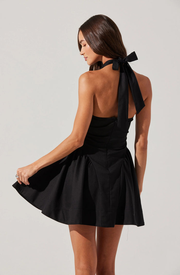 ASTR Meana V-Neck Halter Mini Dress Black