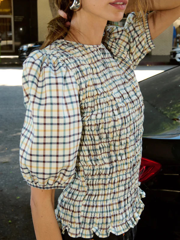 Nation Brinley Smocked Top - Multi Color Plaid