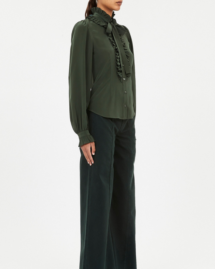 Ulla Johnson Catroux Silk Long Sleeve Button Front Blouse Cypress