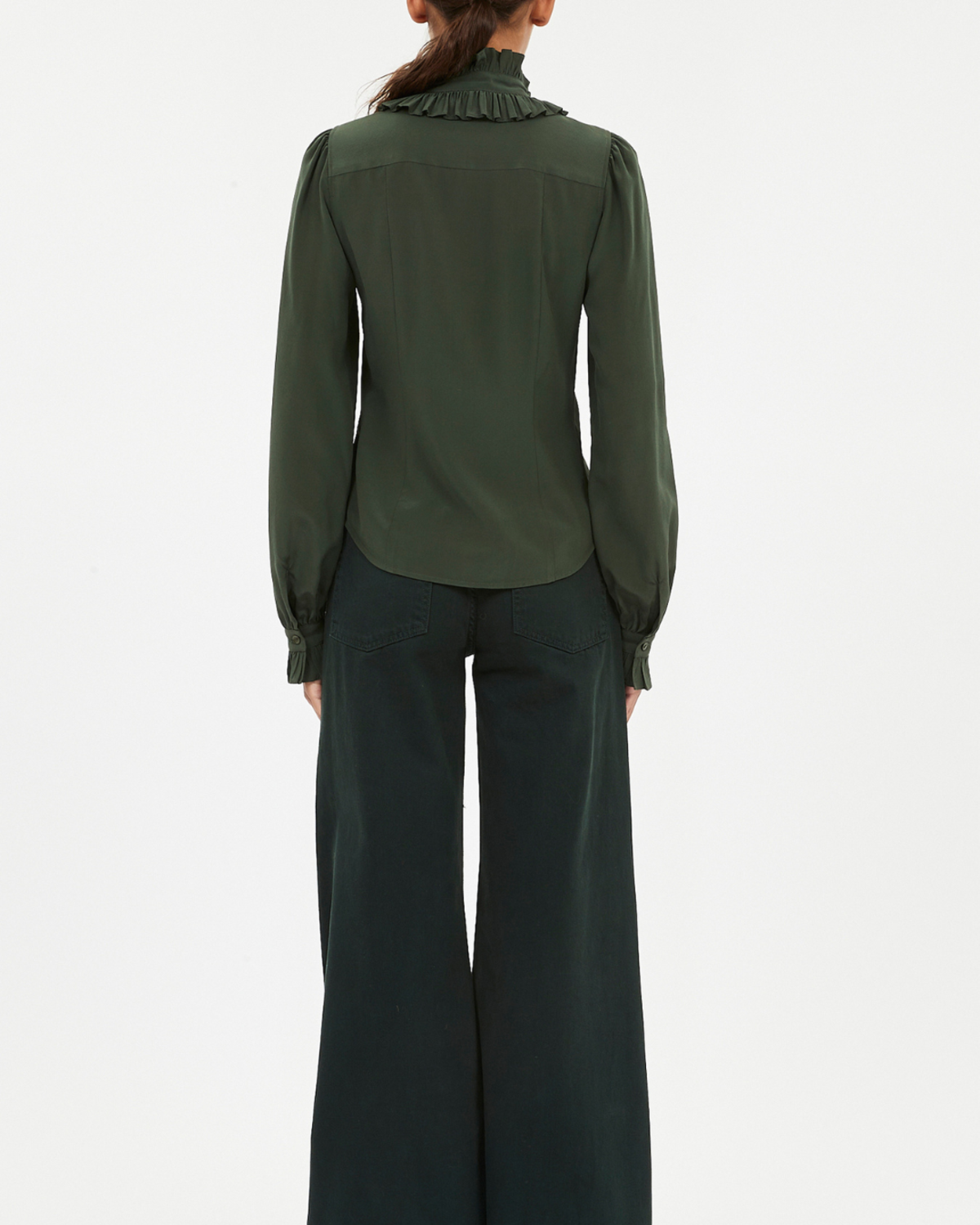 Ulla Johnson Catroux Silk Long Sleeve Button Front Blouse Cypress