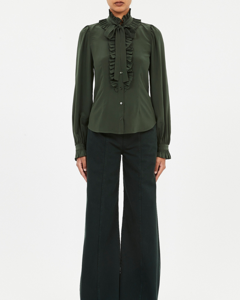 Ulla Johnson Catroux Silk Long Sleeve Button Front Blouse Cypress