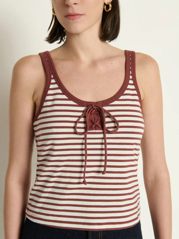 Nation Ltd Jil Lace Up Tank Sable Stripe