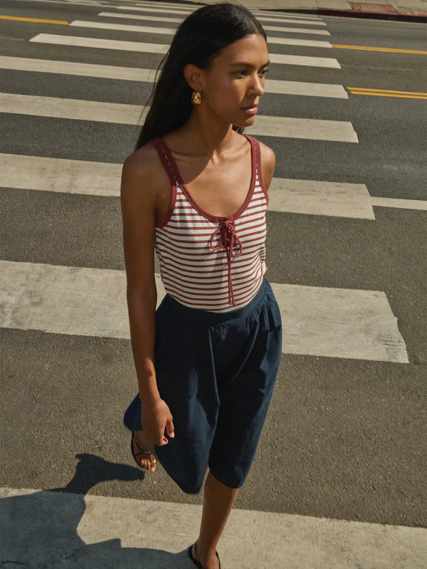 Nation Ltd Jil Lace Up Tank Sable Stripe