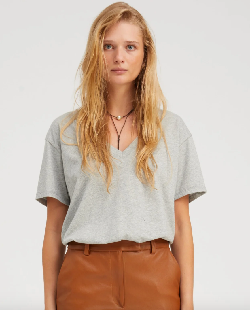 SPRWMN HEATHER GREY V-NECK TEE