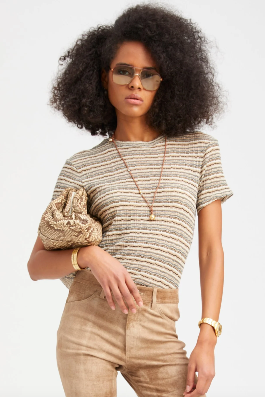 SPRWMN TRUFFLE STRIPED POINTELLE BABY TEE