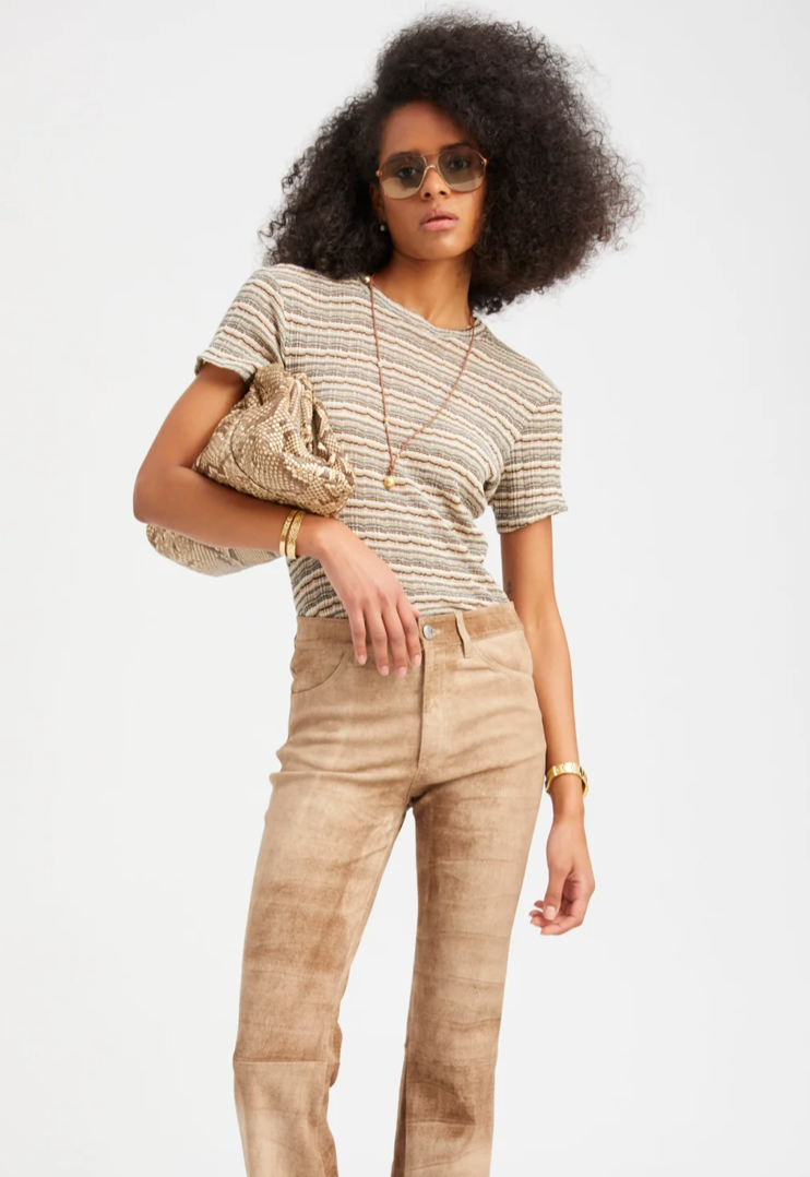 SPRWMN TRUFFLE STRIPED POINTELLE BABY TEE