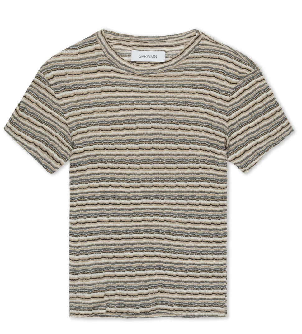 SPRWMN TRUFFLE STRIPED POINTELLE BABY TEE