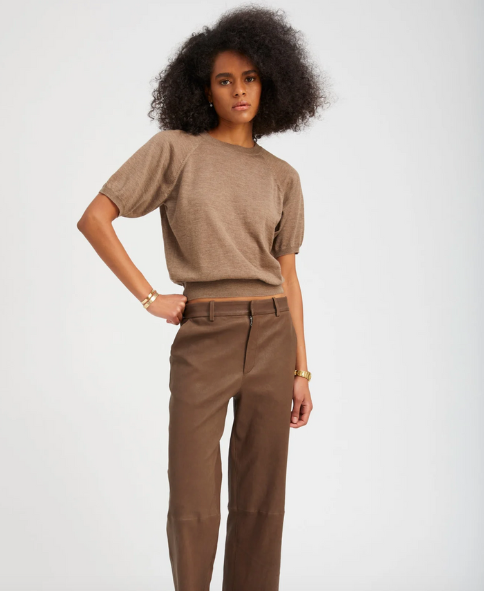 SPRWMN TRUFFLE CASHMERE SHORT SLEEVE RAGLAN SWEATER