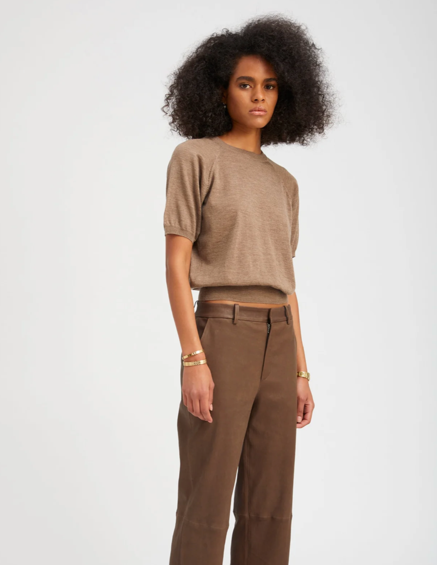 SPRWMN TRUFFLE CASHMERE SHORT SLEEVE RAGLAN SWEATER