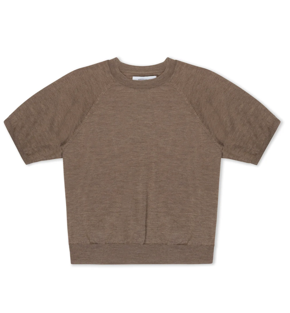 SPRWMN TRUFFLE CASHMERE SHORT SLEEVE RAGLAN SWEATER