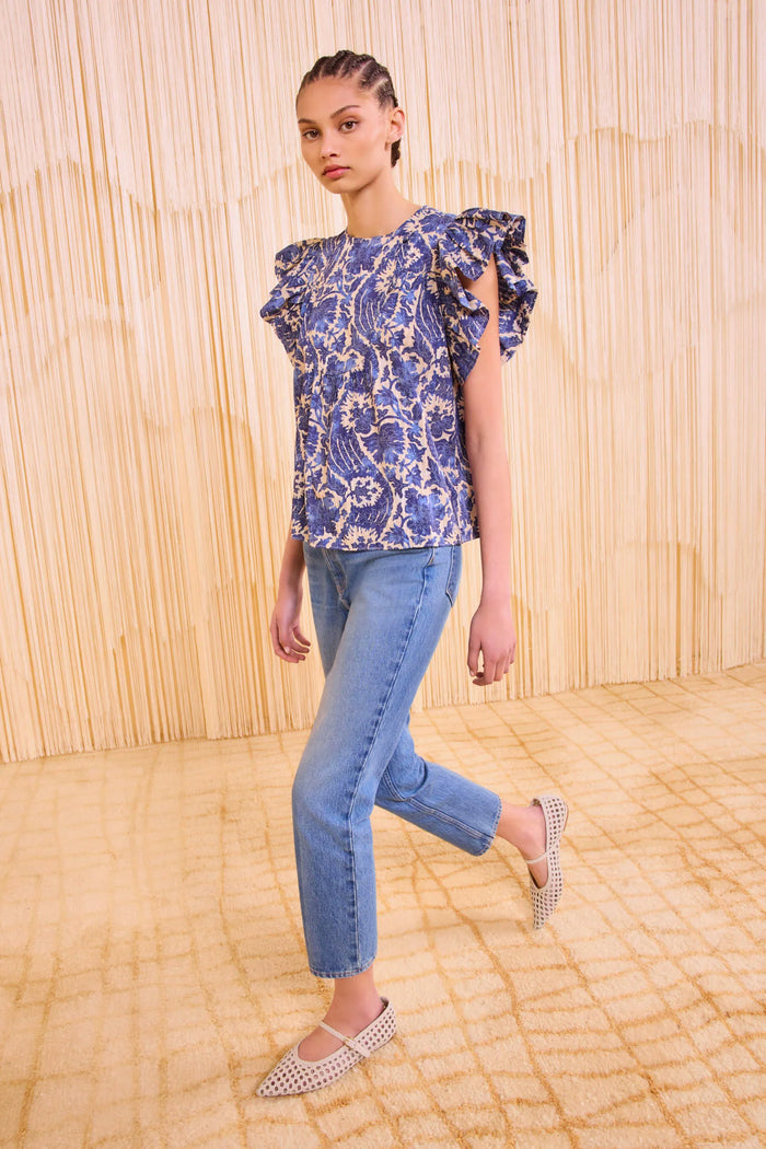 Ulla Johnson Sienna Flutter Sleeve Top Ocean
