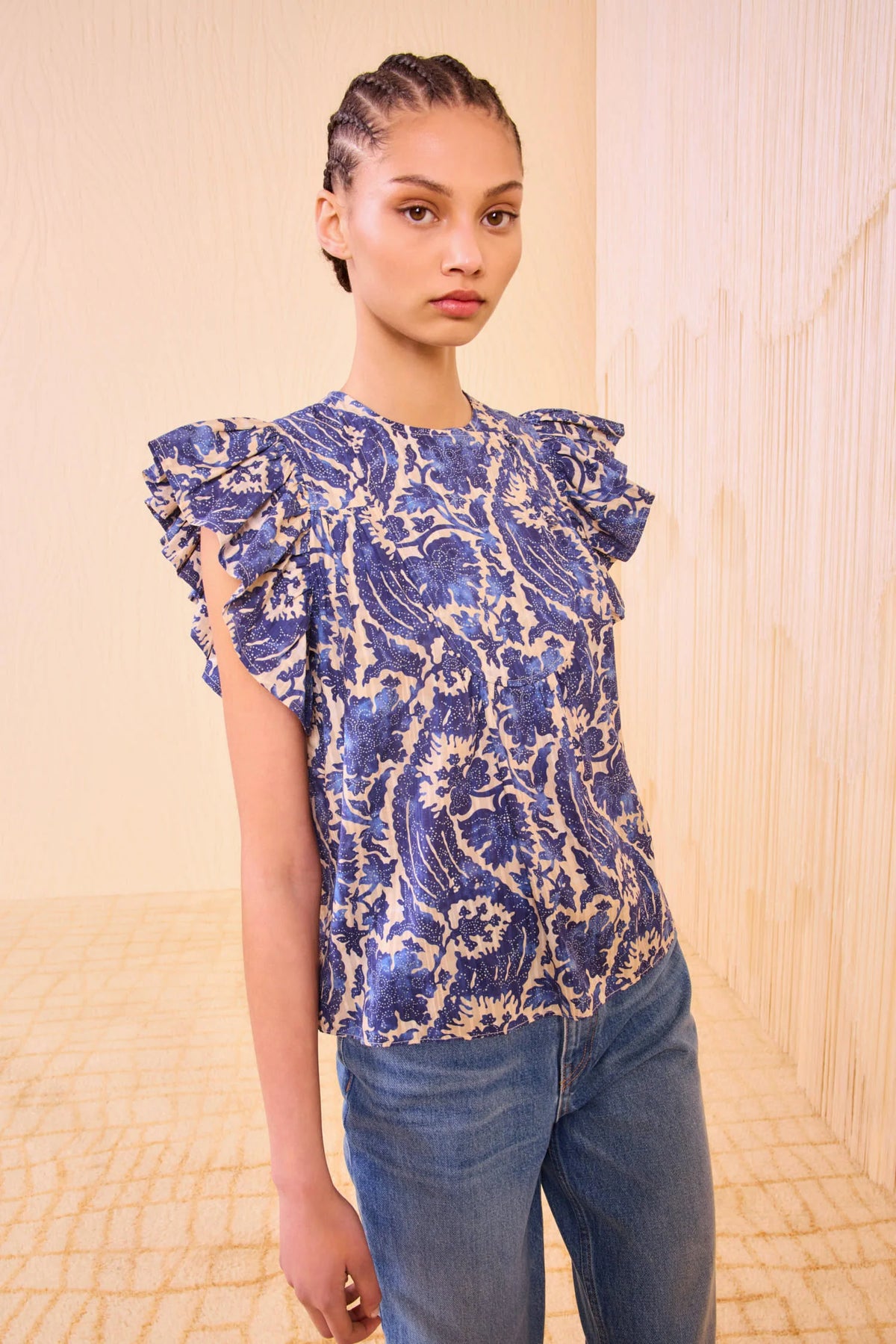 Ulla Johnson Sienna Flutter Sleeve Top Ocean