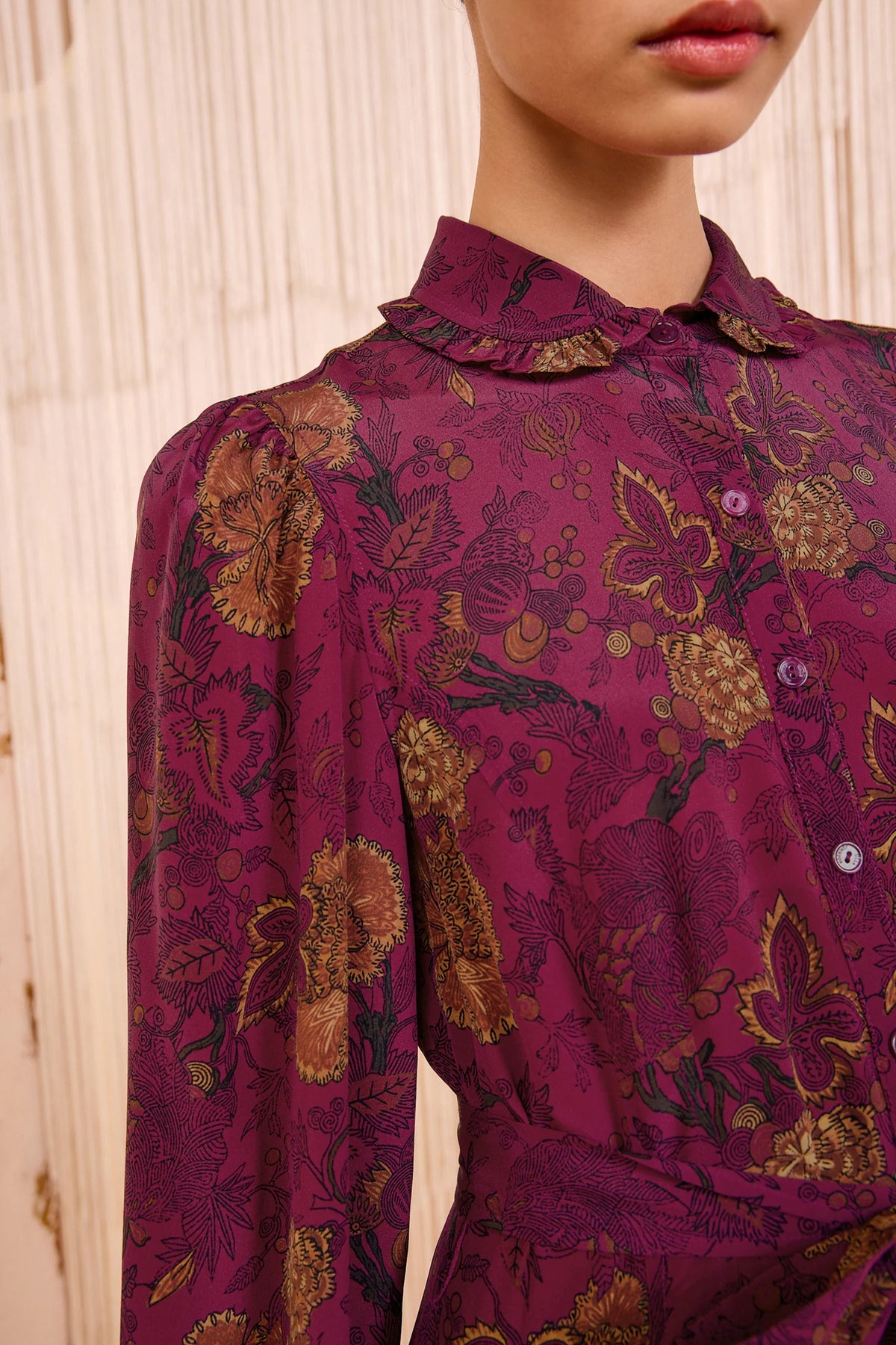 Ulla Johnson Simona Silk Long Sleeve Mini Dress Peony