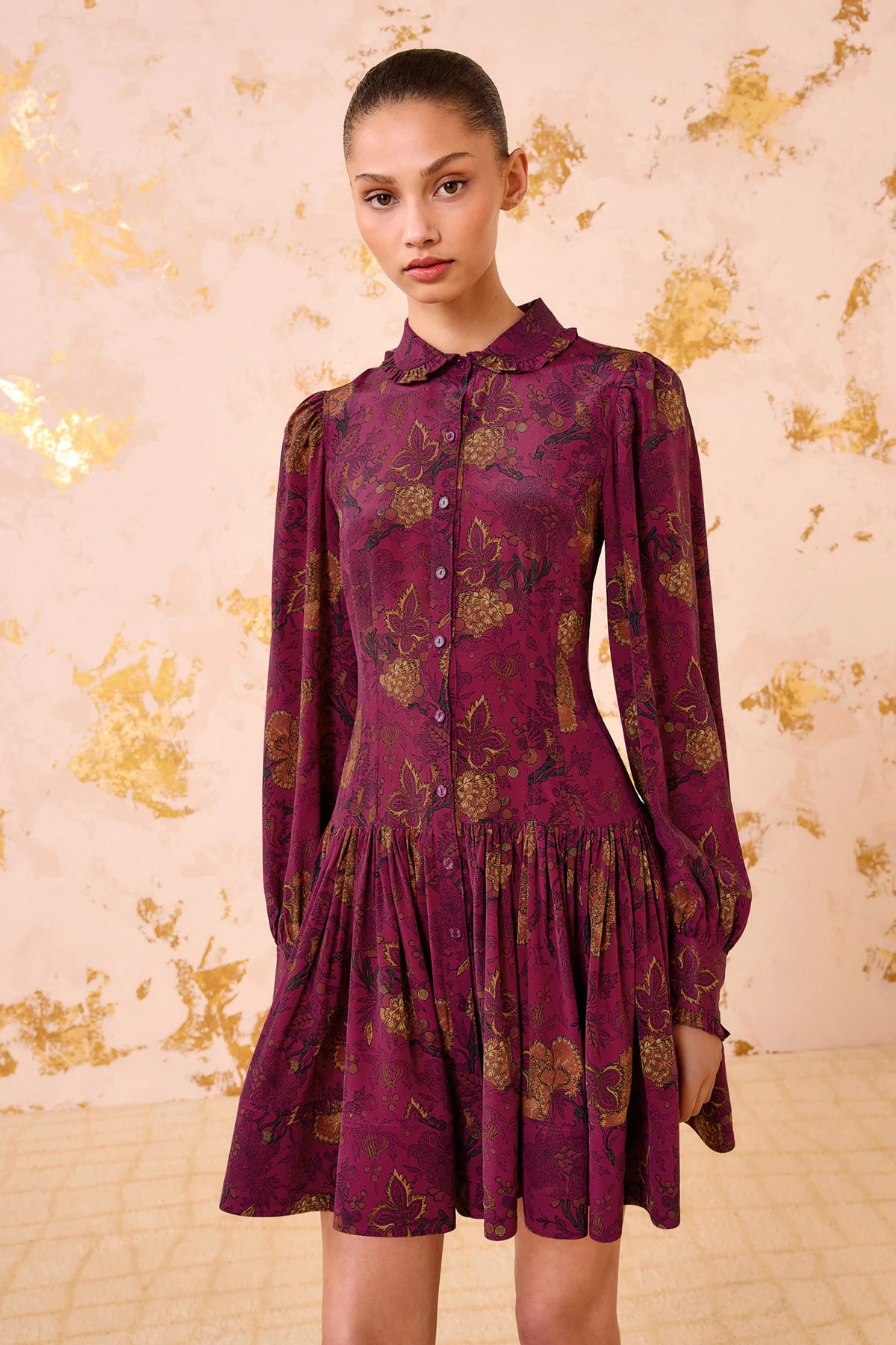 Ulla Johnson Simona Silk Long Sleeve Mini Dress Peony