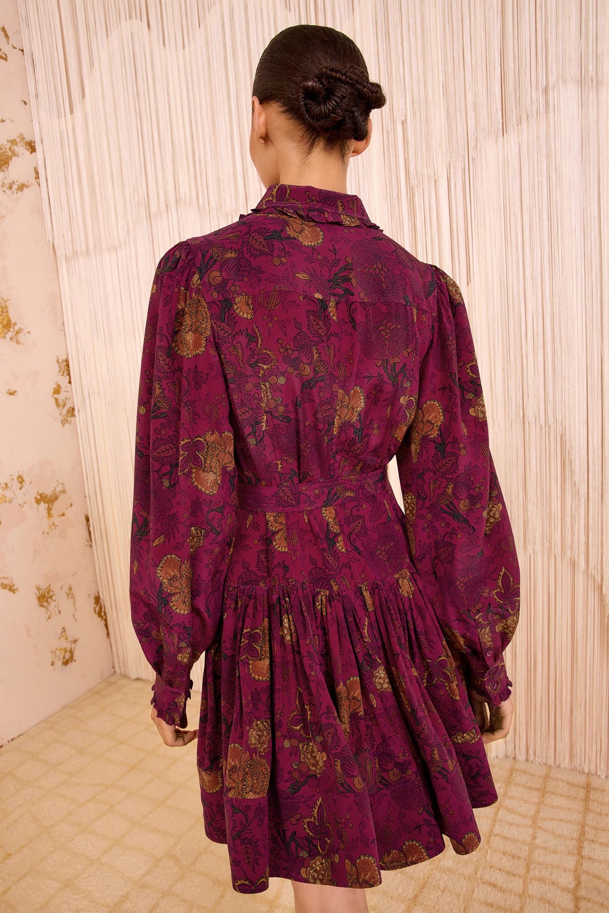 Ulla Johnson Simona Silk Long Sleeve Mini Dress Peony