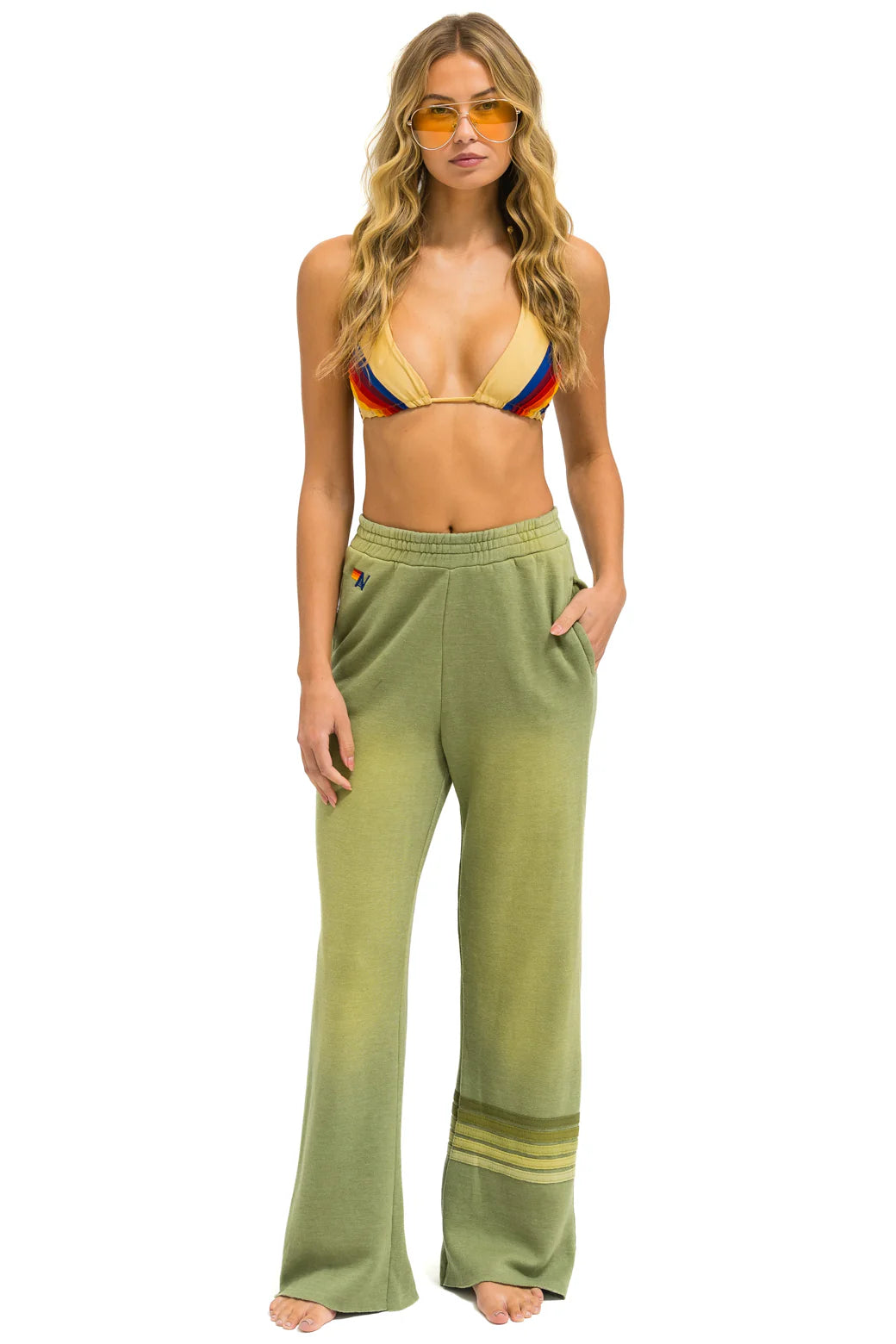 Aviator Nation RUGBY STITCH WIDE LEG POCKET SWEATPANTS - FADED ARMY