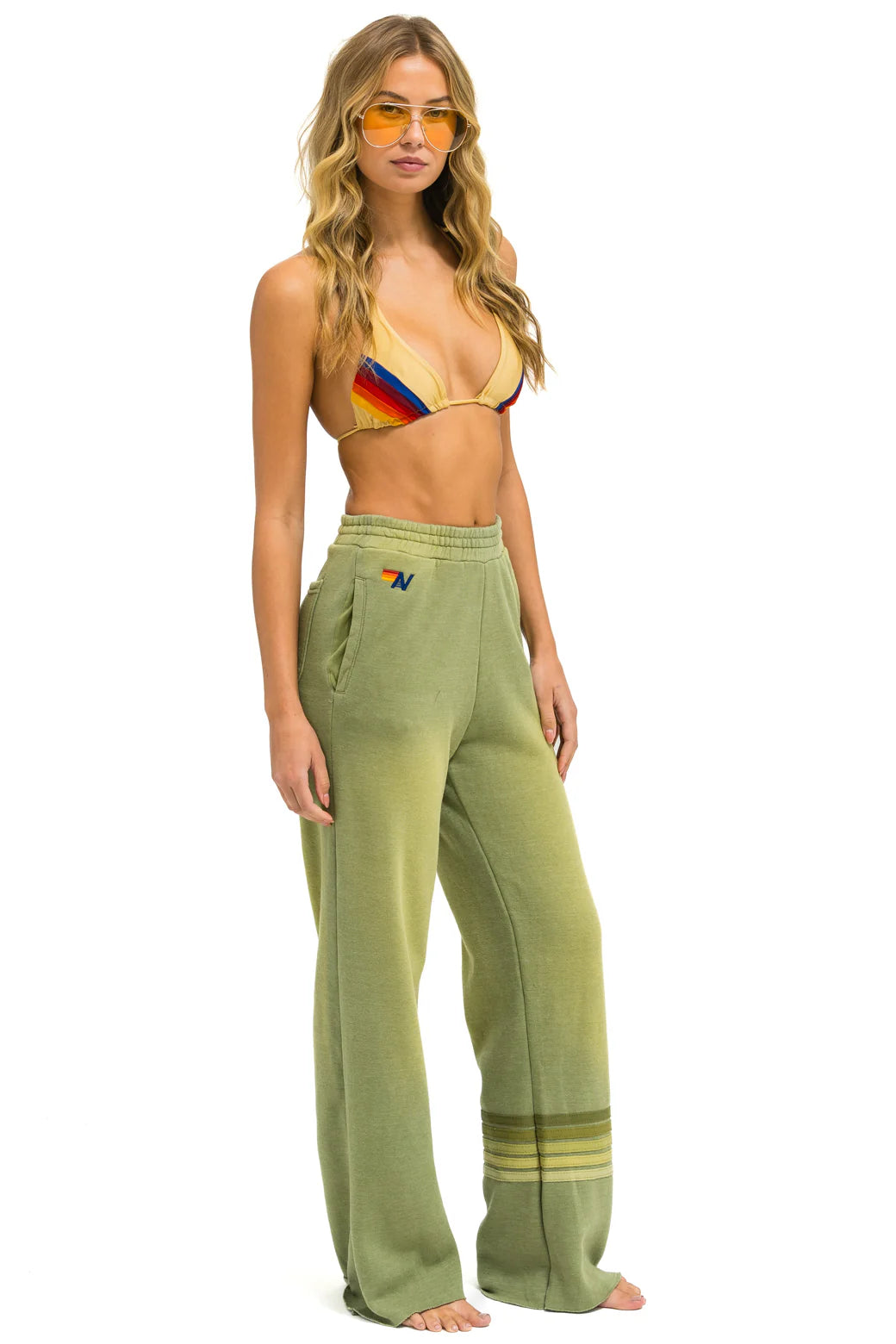 Aviator Nation RUGBY STITCH WIDE LEG POCKET SWEATPANTS - FADED ARMY