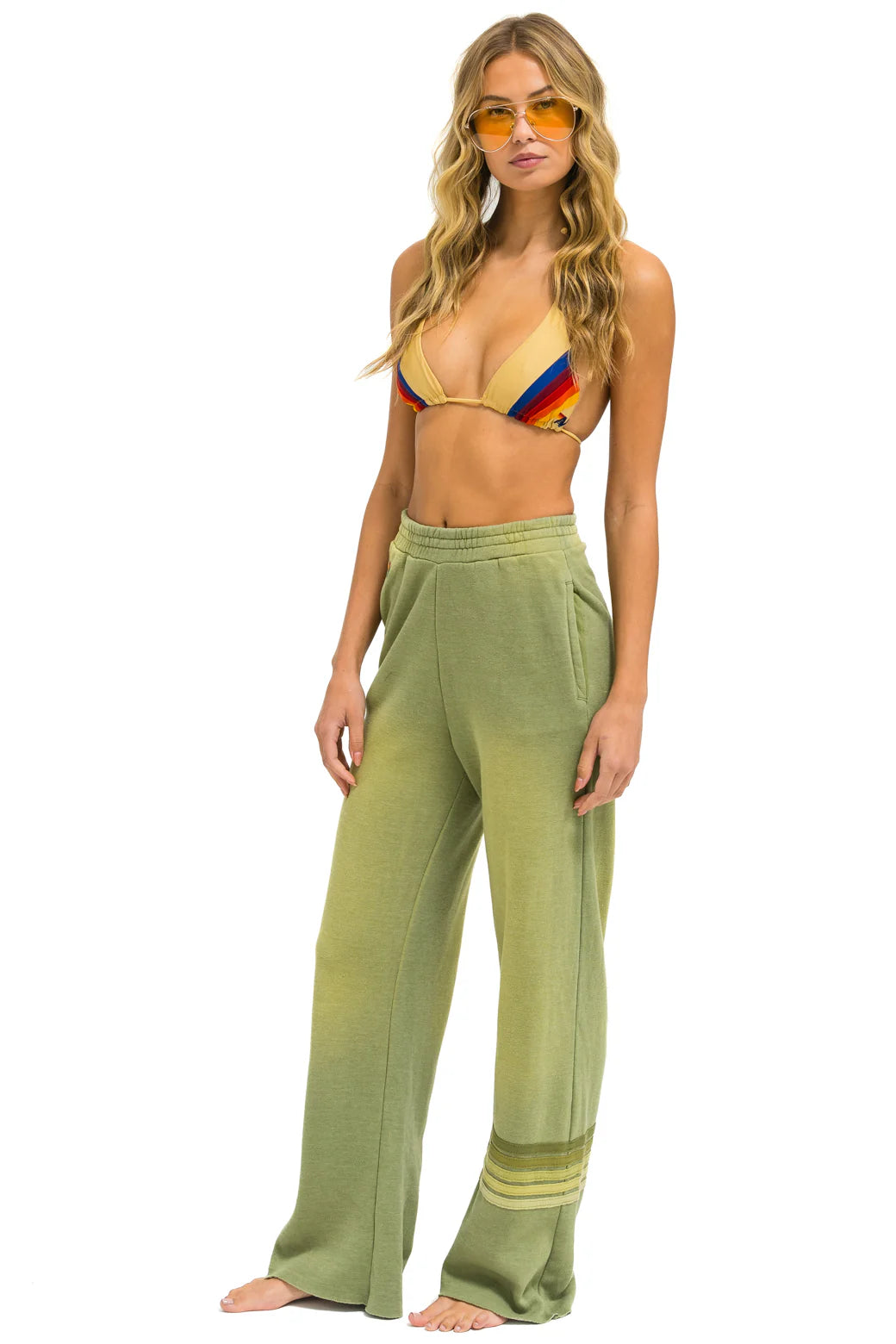 Aviator Nation RUGBY STITCH WIDE LEG POCKET SWEATPANTS - FADED ARMY