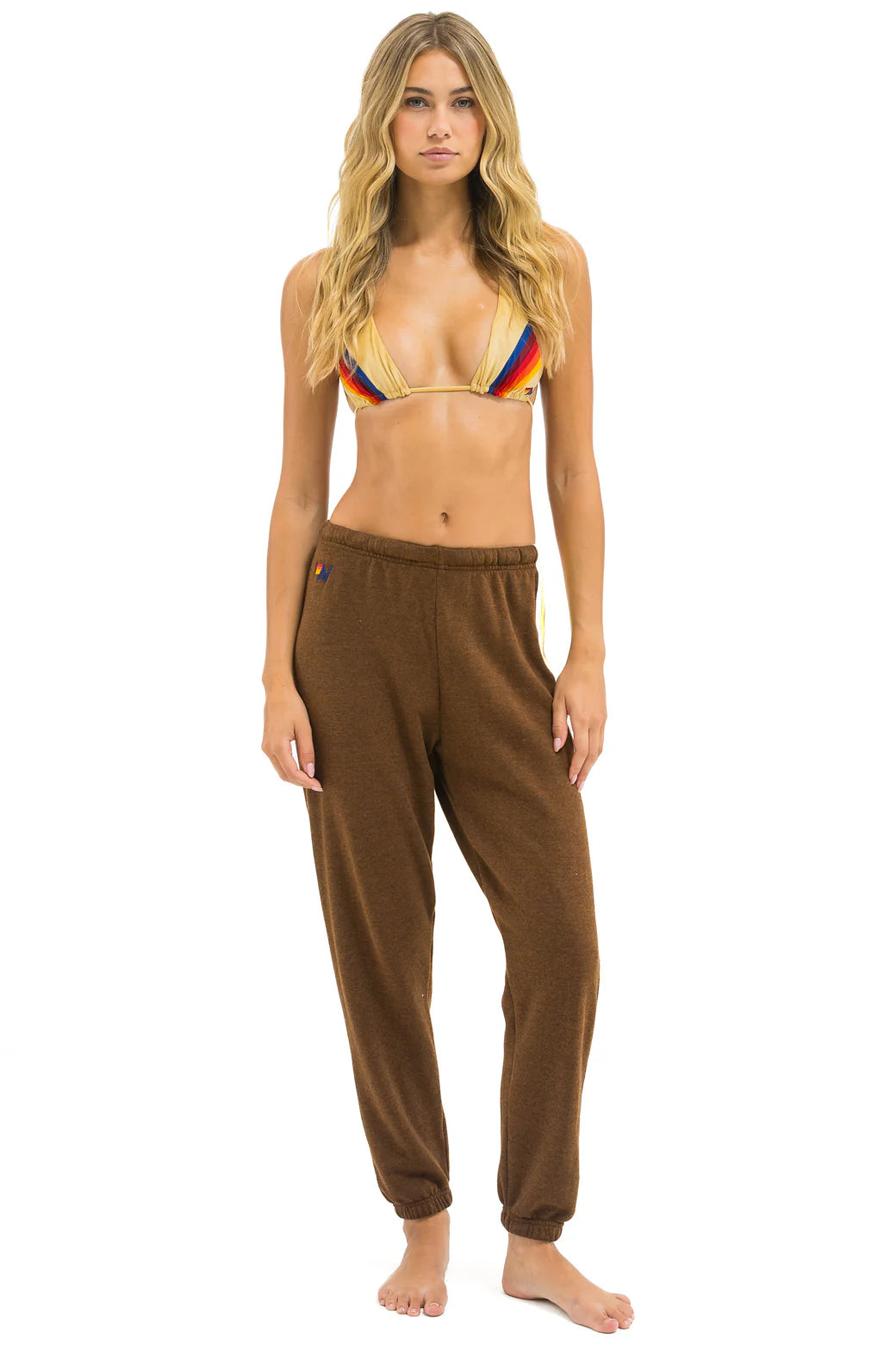 Aviator Nation 5 STRIPE SWEATPANTS - CHOCOLATE // WHITE NEON