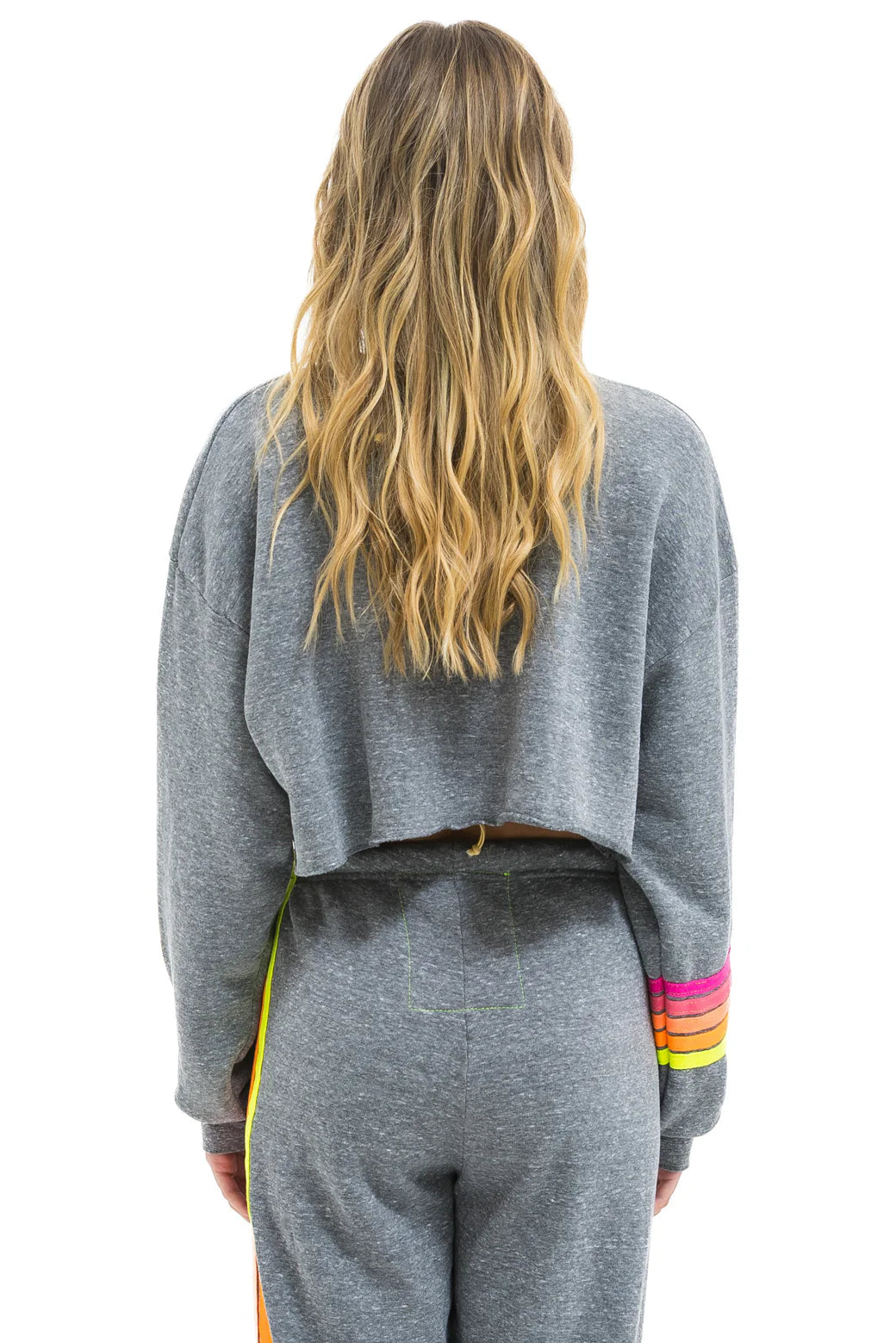 Aviator Nation RUGBY STITCH CROPPED CREW SWEATSHIRT RELAXED - HEATHER // NEON