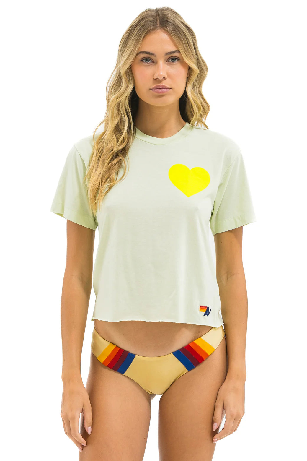 Aviator Nation HEART PRINT BOYFRIEND TEE - LIME CREAM // NEON YELLOW