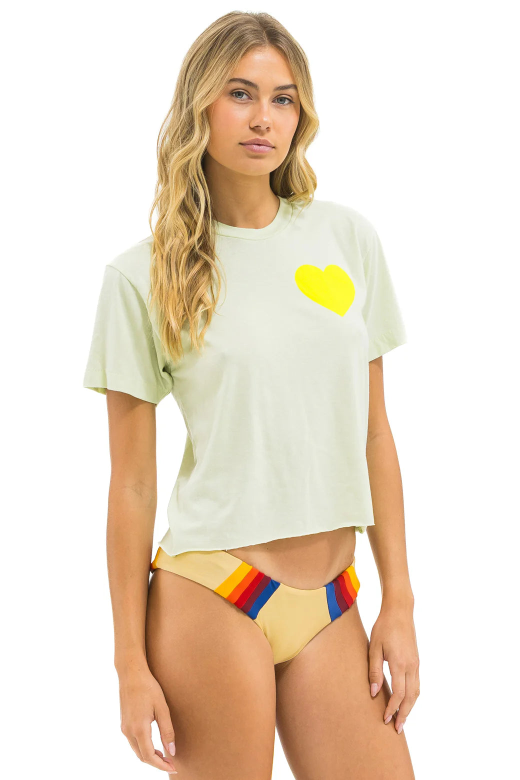 Aviator Nation HEART PRINT BOYFRIEND TEE - LIME CREAM // NEON YELLOW