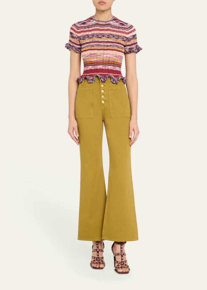 Ulla Johnson Miya Short-Sleeve Knit Ruffle Top Prism