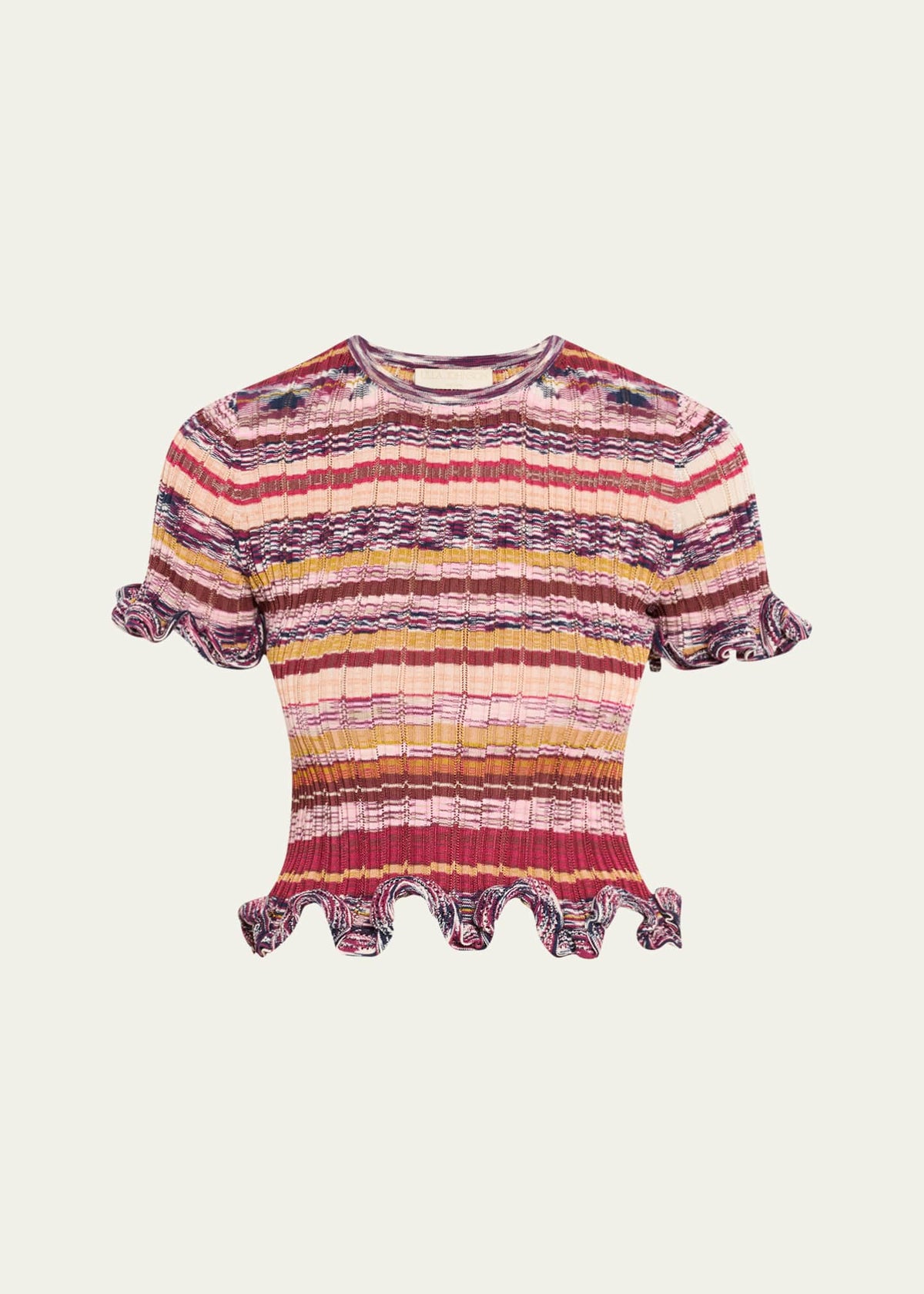 Ulla Johnson Miya Short-Sleeve Knit Ruffle Top Prism