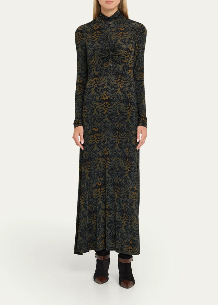 ULLA JOHNSON Koa Ruched Jersey Turtleneck Maxi Dress - Desert Jasper