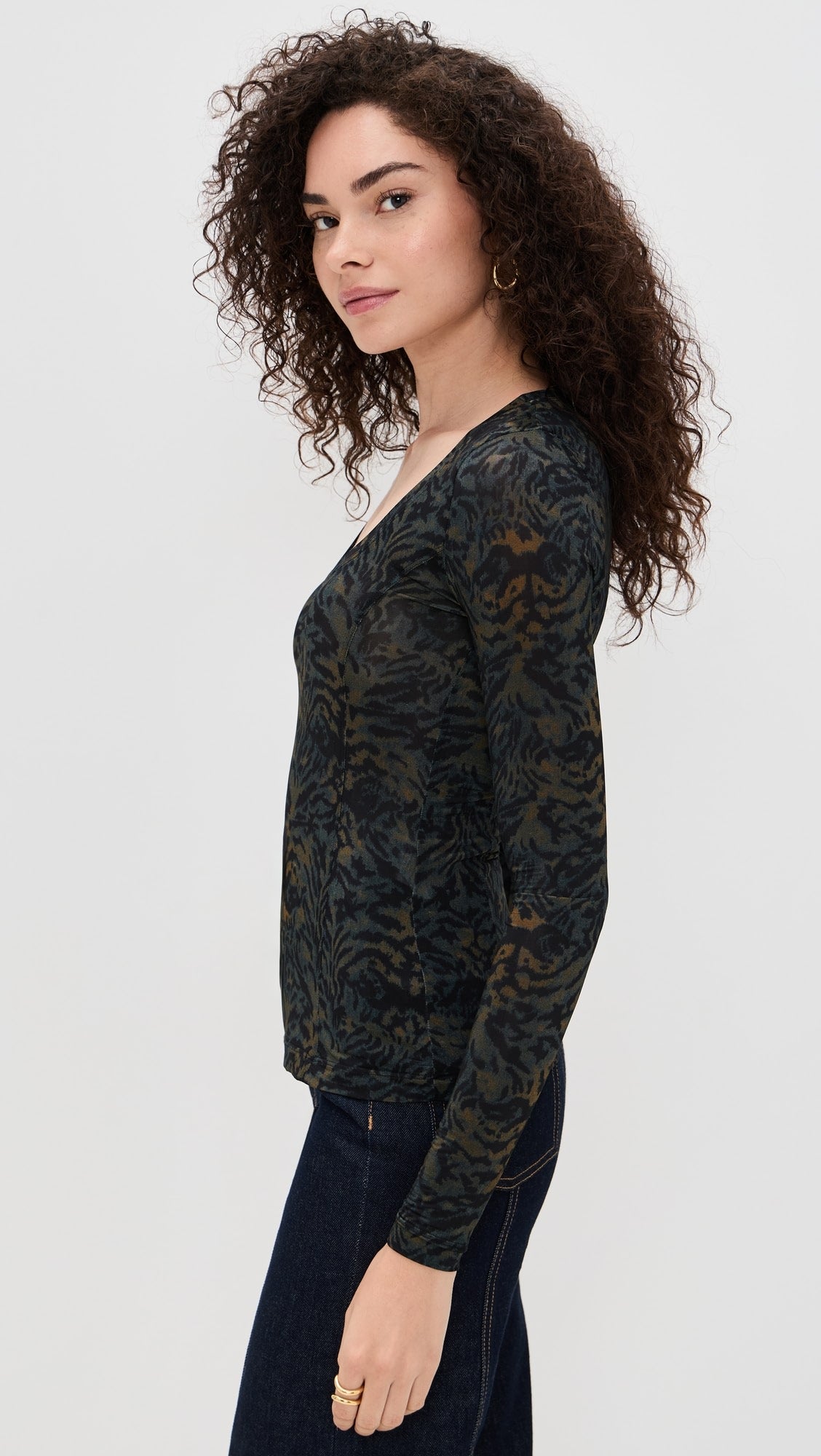 ULLA JOHNSON Aris Jersey Long Sleeve U-Neck Top - Desert Jasper