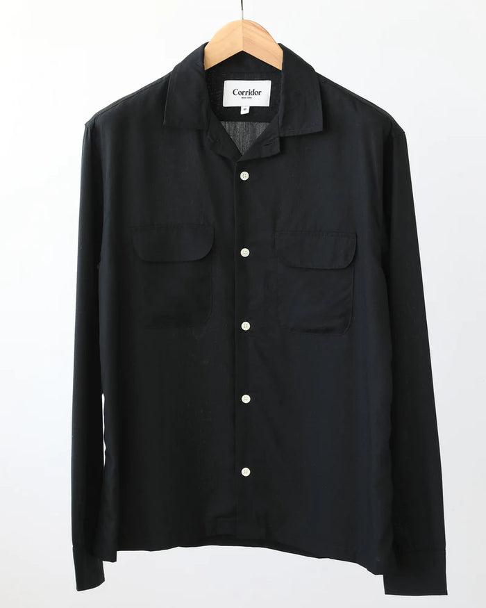 Corridor Lyocell Camp Collar LS - Black