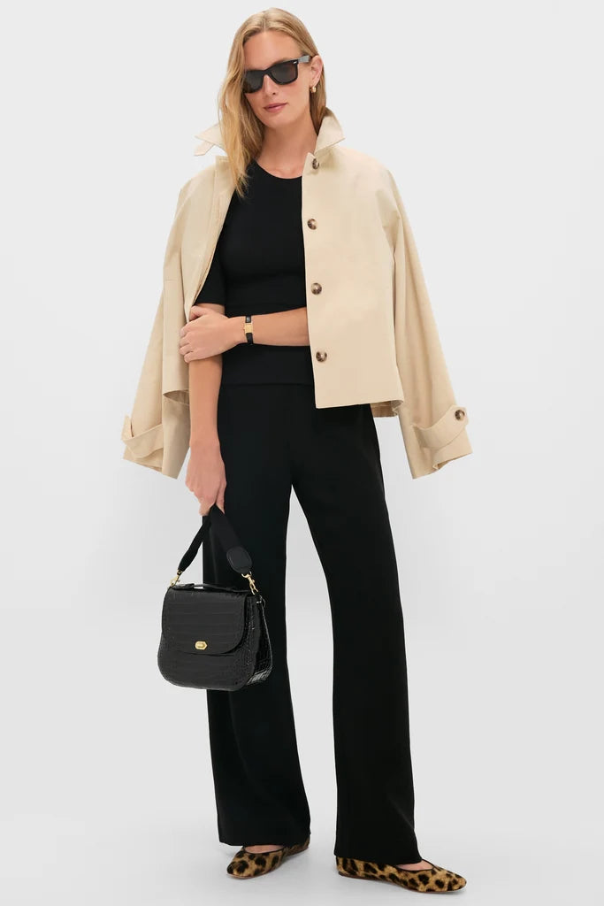 Clare V. Black Croco Turnlock Louis with Top Handle