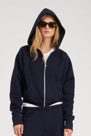 SPRWMN NAVY Cotton Shrunken Zip Up Hoodie