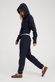 SPRWMN NAVY Cotton Shrunken Zip Up Hoodie