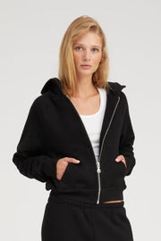 SPRWMN Black Cotton Shrunken Zip Up Hoodie