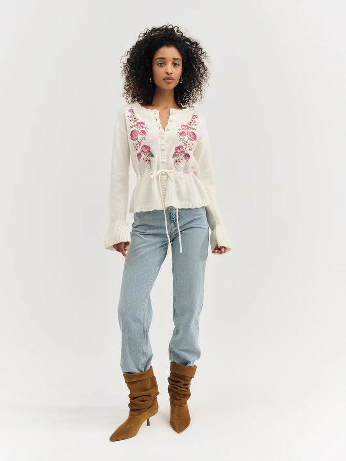 For Love & Lemons Molly Embroidered Knit Cardigan