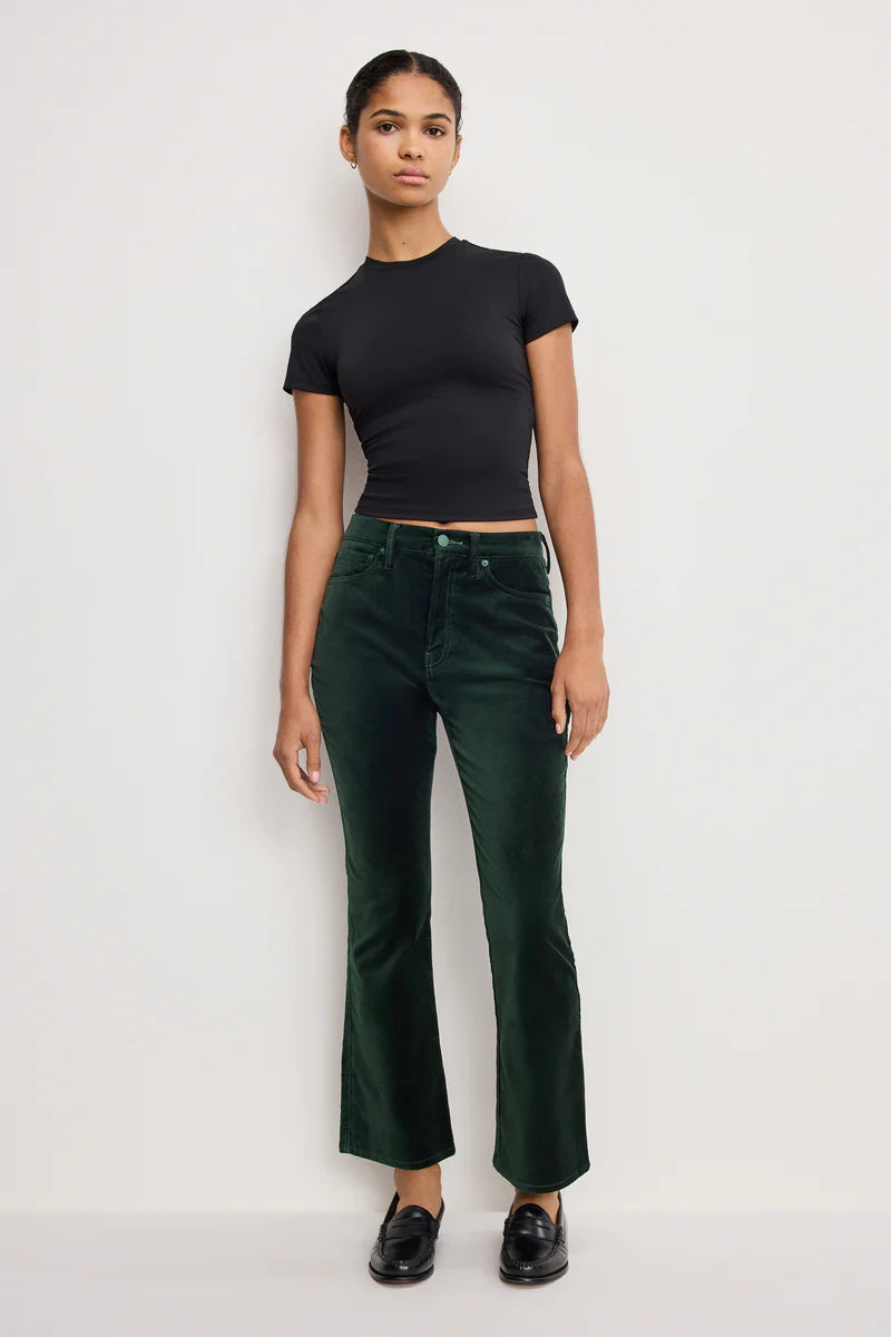 Good American Velvet Good High Rise Kick Flare Pants Pine green003