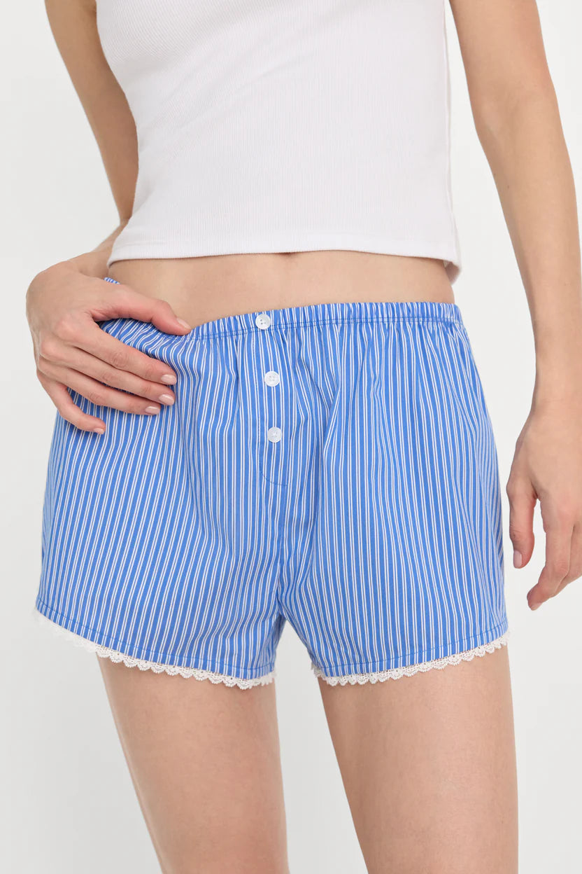 Good American Poplin Pull on Boxer Shorts Blue & white stripe