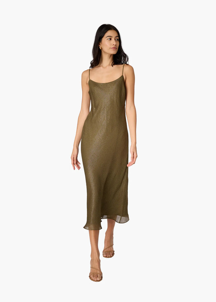 Cami NYC Luanna Metallic Chiffon Midi Dress Grove