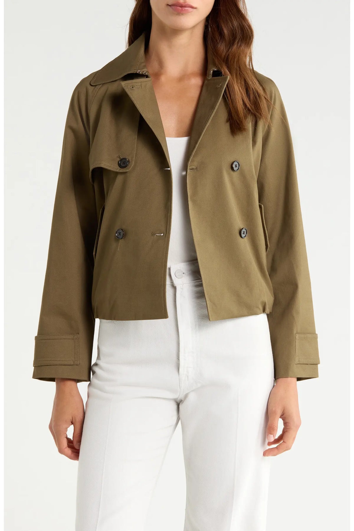 Rails Jett Olive Check Crop Trench Coat